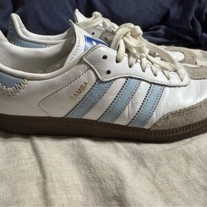 Adidas Samba White and Light Blue Shoes